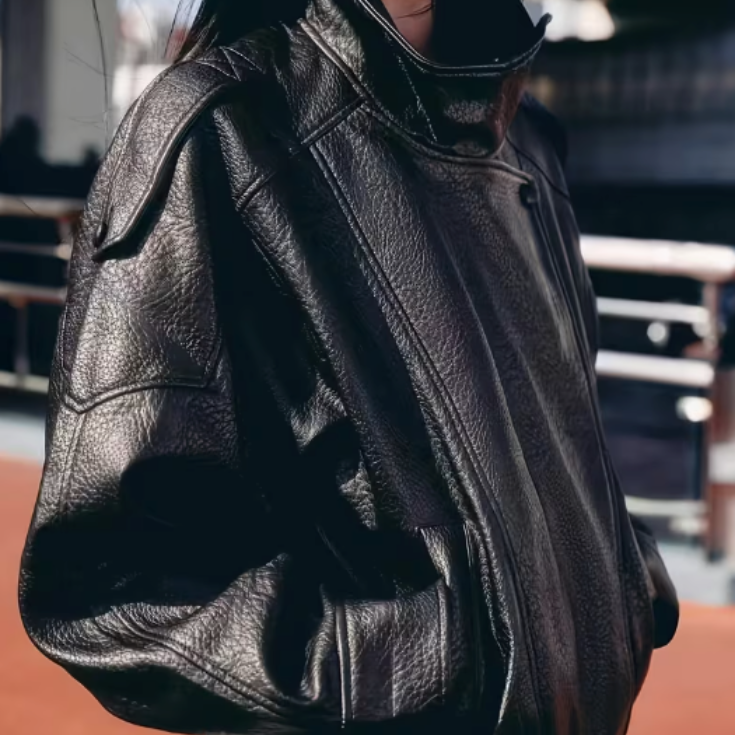 Black Faux-Leather Jacket - Dermaglowy