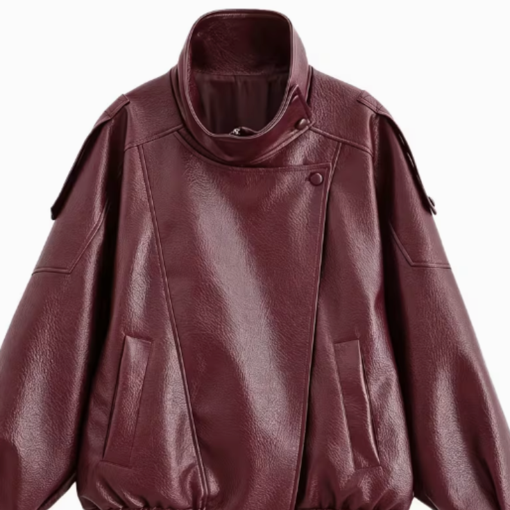 Burgundy Faux-Leather Jacket - Dermaglowy