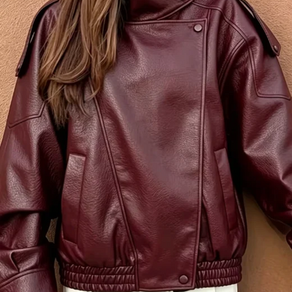 Burgundy Faux-Leather Jacket - Dermaglowy