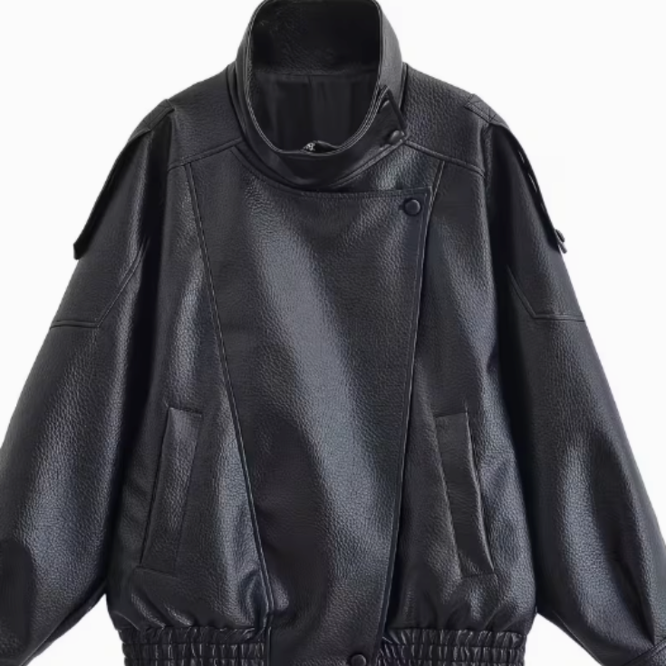 Black Faux-Leather Jacket - Dermaglowy