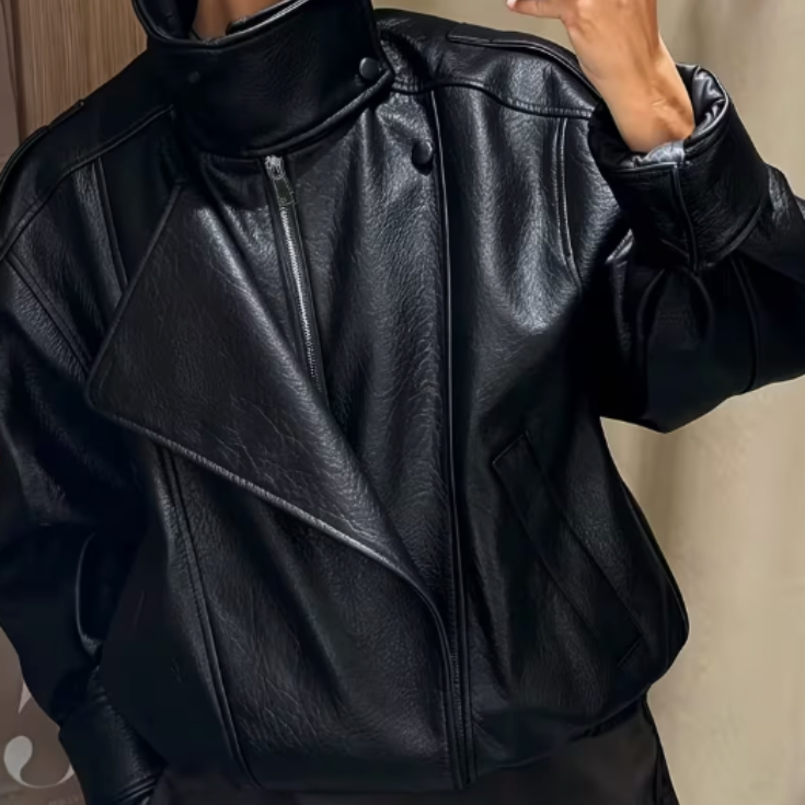 Black Faux-Leather Jacket - Dermaglowy