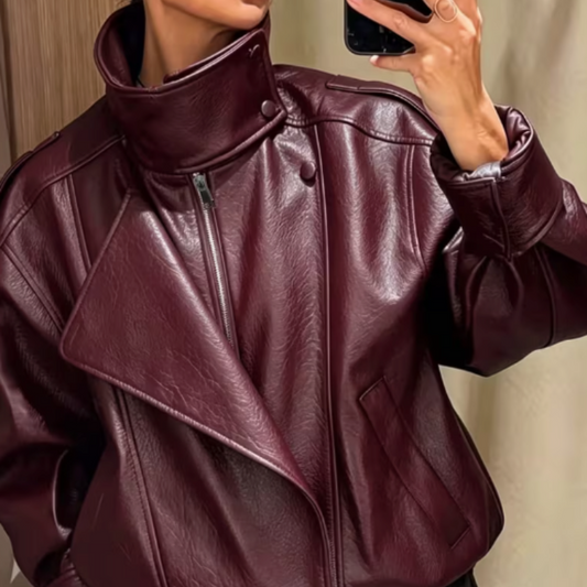 Burgundy Faux-Leather Jacket - Dermaglowy